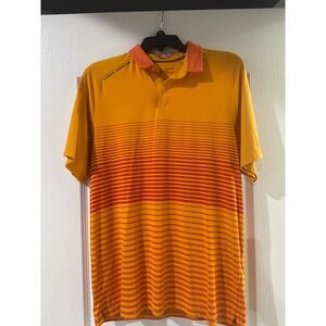 Under Armour HeatGear Mens Medium‎ Orange Striped Loose Fit Golf Polo Shirt